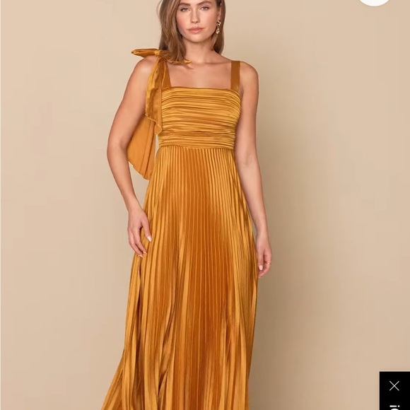 Lulus Elegant Mustard Pleated Maxi Dress - Picture 4 of 5